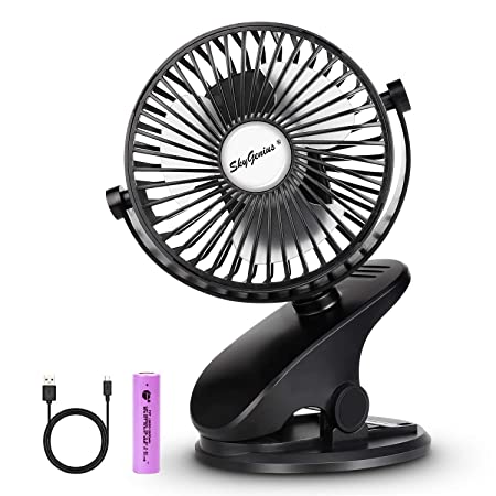 SkyGenius Battery Operated Clip On Baby Stroller Fan (Black)