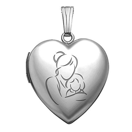 PicturesOnGold.com Sterling Silver Mom and Daughter Heart Locket Pendant Necklace 3/4 Inch X 3/4 Inch