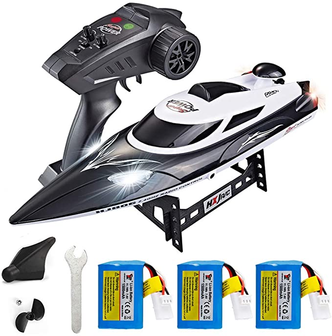 XFUNY HJ806 RC Boat 2.4GHz 35km/h Fast Portable Remote Control Speedboat with 3 Batteries Professional RC Boat 200m Control Distance for Kids and Adults