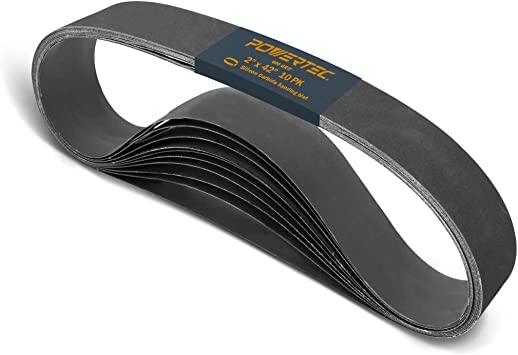 POWERTEC 424260S 2" x 42" Sanding Belts, Silicon Carbide Abrasive 600 Grit Sandpaper – 10 Pack