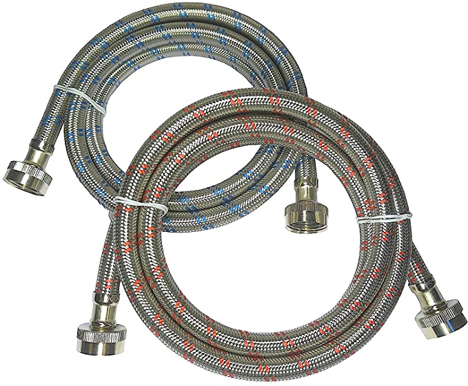 Premium Stainless Steel Washing Machine Hoses, Color Coded (8 Foot)