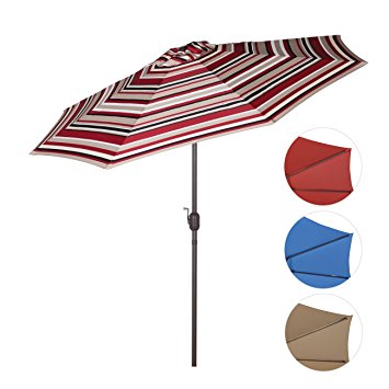 Sekey 9ft Outdoor Umbrella Red stripes,Patio Umbrella Red stripes Market Umbrella Red stripes with tilt and crank,100% polyster，UV 50+
