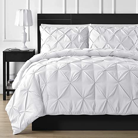 JOYSLEEP Pinch Pleated Duvet Cover Set 3 Piece 100% Egyptian Cotton 800 Tread Count with Zipper Closure and Corner Ties, Oversized Super King (120" x 98") Size, Solid White