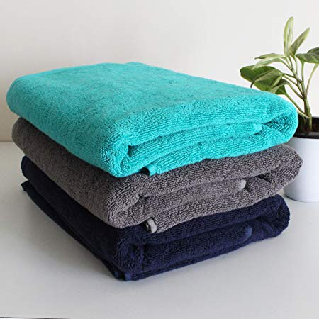 Heelium Bamboo Bath & Swim Towel, Ultra Soft, Super Absorbent, Antibacterial, 600 GSM, 55 inch x 27 inch, Pack of 3 (Blue,Grey,Teal)