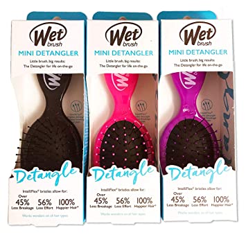 Wet Brush Multi-Pack Squirt Detangler Hair Brush with Soft IntelliFlex Bristles, Mini Travel Detangler - Pack of 3 (Pink, Purple, Black)