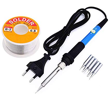 Techtest Soldering Iron Kit Machine Set Accessories Electric Tips Tool 5x Bits 60w With Solder Core Wire 63/37 Tin/Lead 0.8mm Rosin Flux Reel