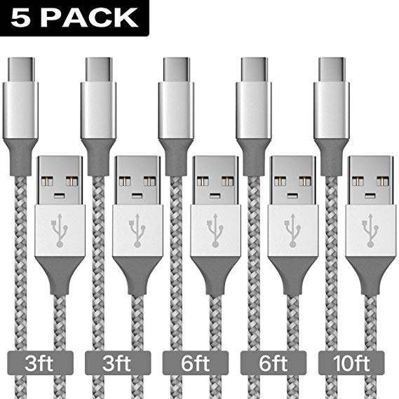 USB Type C Cable YJan 5 Pack(3FT 6FT 10FT) Charging Nylon Braided Changer USB C to USB A Sync & Charging Cord Compatible with Samsung Galaxy S9 S8 Note 8 LG V30 G6 G5 Pixel Nintendo Switch