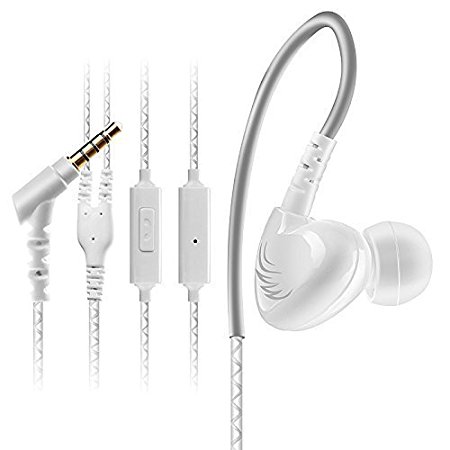 KINDEN Earphones In ear Noise Isolating Earphones with In-line Mic, Bass Earbuds Headset Sweatproof Sport Running Gym Headphones With Microphone for iPhone,iPad,Samsung,Sony,Mp3 Players(White)