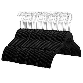 Zober - 60 Pack, Premium Quality Space Saving Velvet Shirt Hangers Strong and Durable with 360 Degree Chrome Swivel Hook - Non Slip Dress Hangers with Contoured Shoulders and Notches for Straps, Black