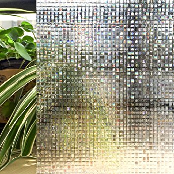 CottonColors 17.7x78.7 Inches 3D Static Decorative Privacy Window Film,Reuseable Film For Heat Control Sun Blocking Stained Glasses(45x200cm)