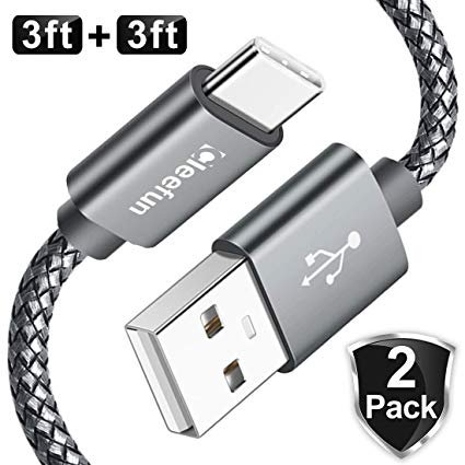 USB C Cable [2-Pack, 3ft], CLEEFUN Type C Cable Fast Charging Charger Nylon Braided Cord for Samsung Galaxy S10 S9 S8 Plus S10e, Note 10/10Plus/9/8, Moto G7 G6, LG G8 G7 G6 V40 V35 V30, Pixel 3a 2 XL