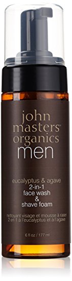 John Master Organics 2-In-1 Face Wash/Shave Foam, Eucalyptus/Agave, 6 Fluid Ounce