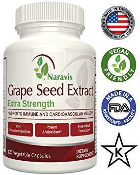 Naravis Grape Seed Extract - 400mg - 120 Veggie Capsules - 95% Proanthocyanidins - Non-GMO Antioxidant Supplement