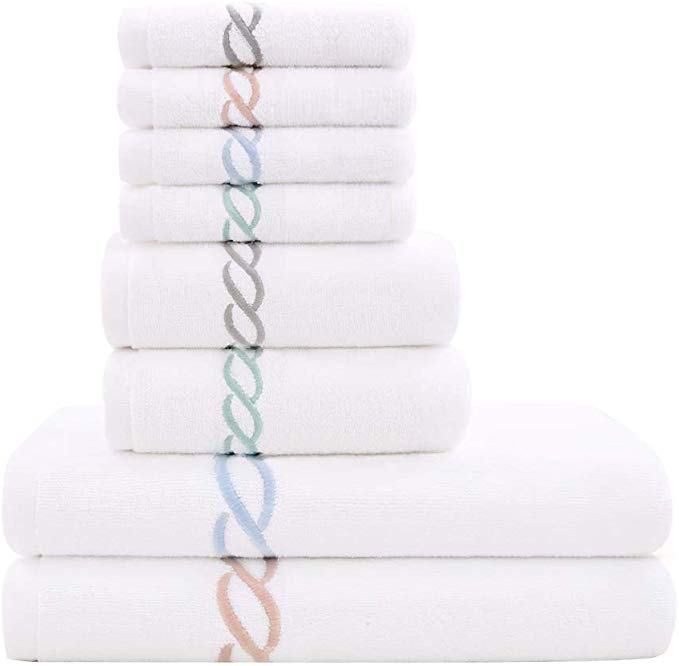 KYX Bath Towels 8 Piece Towel Set, 100% Combed Cotton, Luxury Home Hotel & Spa Absorbent Towels, 2 Bath Towels, 2 Hand Towels & 4 Washcloths
