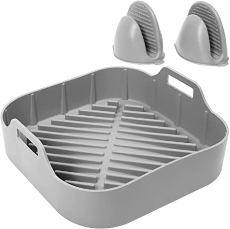SMARTAKE Air Fryer Silicone Pot, Easy Cleaning Air fryer Oven Accessory, Replacement of Parchment Paper Liners, Food Safe Reusable Air Fryer Basket, for 6.5 QT or Bigger, Square - 8.1'' X 2.0'', Grey