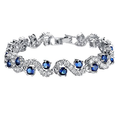 KasLin Platinum Swarovski Elements Cubic Zirconia Bracelet for Women Wedding Jewelry Blue