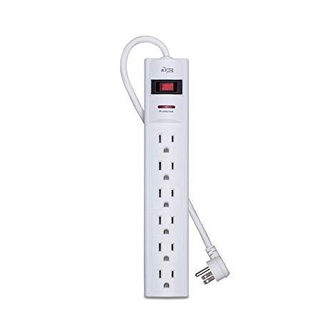 KMC 6-Outlet Surge Protector Power Strip with 15-Foot Cord, 1200 Joule, Overload Protection