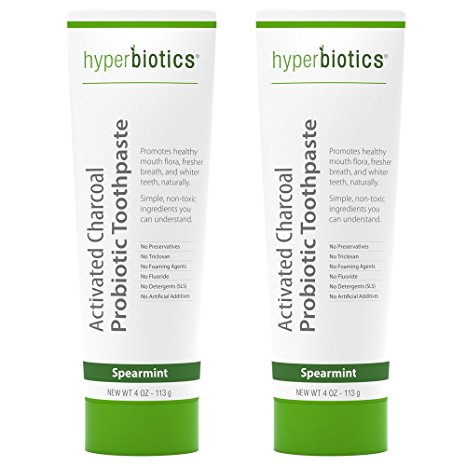 Probiotic Charcoal Toothpaste: All Natural with Xylitol and Organic Coconut Oil - Fluoride Free - Spearmint (4oz) (2-Pack)