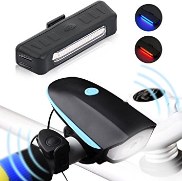 iRegro USB Rechargeable Bicycle Lights Set, Super Bright 1200 Lumens Front Light with 120dB Speaker and LED Bike Tail Light Set, Splash-proof Headlight-Taillight Combinations