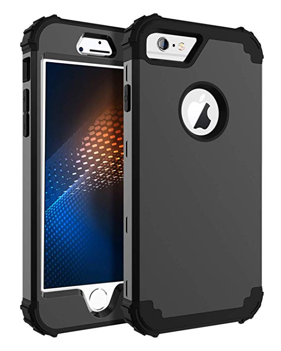 BENTOBEN Cases Cover Compatible with iPhone 6S / 6 Slim 3 in 1 Hybrid Hard PC Soft Silicone Rugged Heavy Duty Shockproof Protective Black