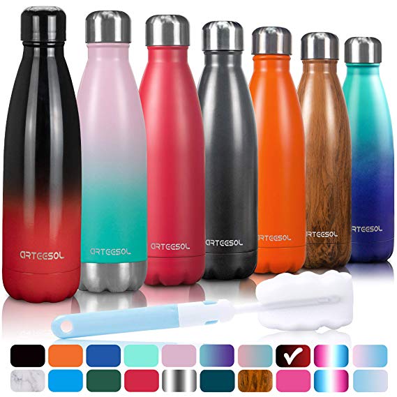 arteesol Water Bottle, Stainless Steel Insulated Water Bottles Double Walled Vacuum Flask, BPA Free Leak-Proof Slim Mouth Drink Flask-Keep Cold and Hot- 500/750/1000 ml Portable Sport Bottle