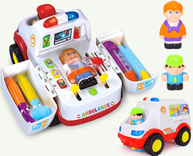 Early Education 3 Year Olds Baby Toy Ambulance with Music/Light/Small Parts for Children & Kids Boys and Girls