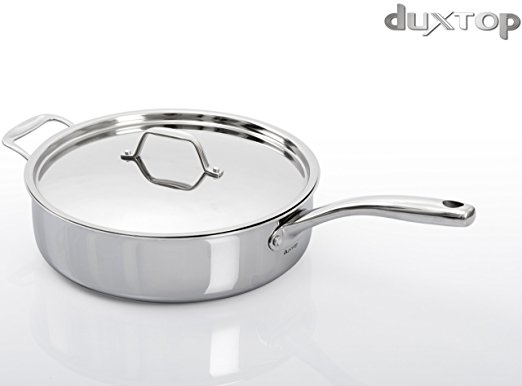 Duxtop Whole-Clad Tri-Ply Stainless Steel Induction Ready Premium Cookware Saute Pan with Lid 3-Quart