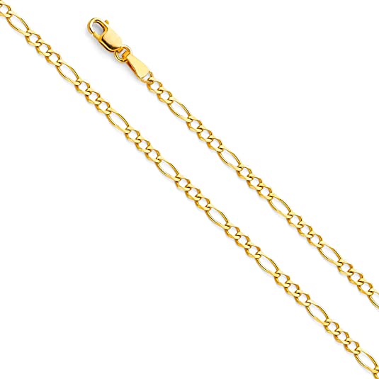 14k REAL Yellow OR White Gold Solid 2.5mm Figaro 3 1 Concave Chain Necklace with Lobster Claw Clasp