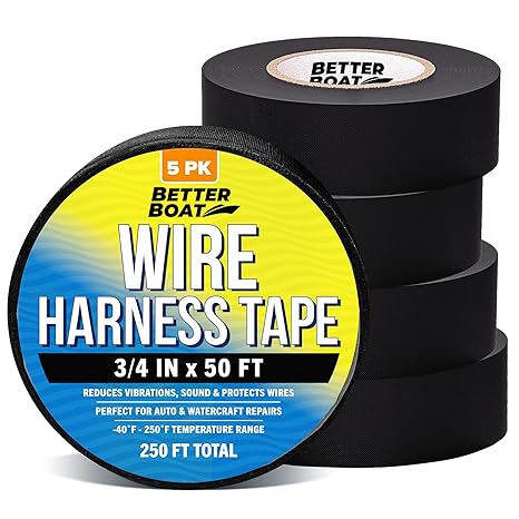 5PK Wire Harness Tape Heat Resistant Tape for Wire Loom Fabric Tape Wire Wrap Hight Temperature Tape Cloth Electrical Tape for Wiring Harness Tape 3/4" x 50 Feet Marine and Felt Automotive Wire Tape