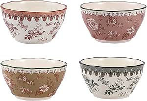 Bico Country Wanderlust Scalloped Ceramic Cereal Bowls Set of 4, 24oz, for Pasta, Salad, Cereal, Soup & Microwave & Dishwasher Safe