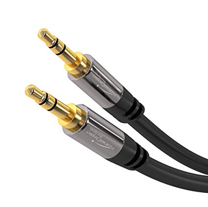 KabelDirekt Audio Cable 1.5m Male to Male 24K Gold-Plated Auxiliary Cord - 3.5mm Headphone Jack Aux Extension Cable for Home & Car, iPhone, Android, Samsung Galaxy, iPad & More (Black)