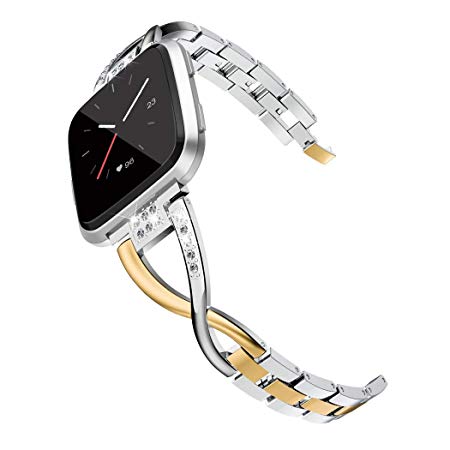 Wearlizer Metal Replacement for Fitbit Versa Bands for Women Rose Gold Silver Black Small Large