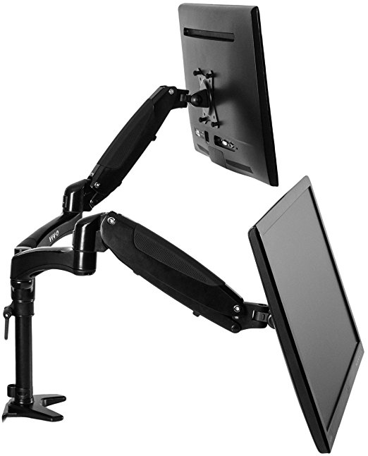 VIVO Premium Black Dual Monitor Gas Spring Counterbalance Height Adjustable Arm Desk Mount Stand - Holds Two 15 to 27 inch LCD Monitor Screens (STAND-V002JB)