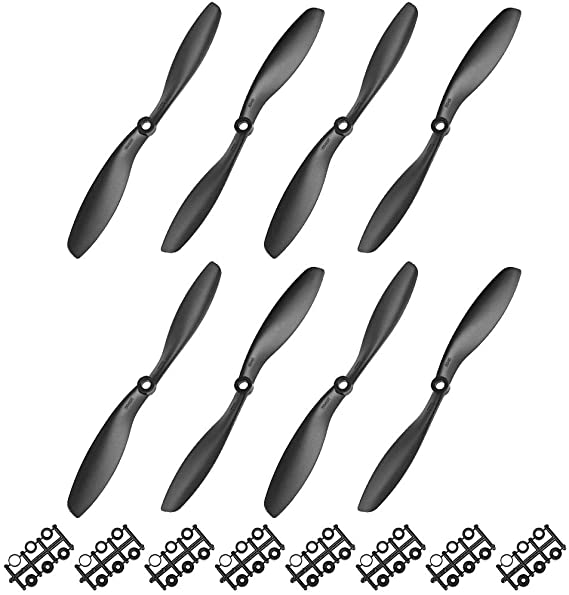 uxcell RC Propellers CW CCW 8045 8x4.5 Inch 2-Vane Fixed-Wing for Airplane, Nylon Black 4 Pair with Adapter Rings