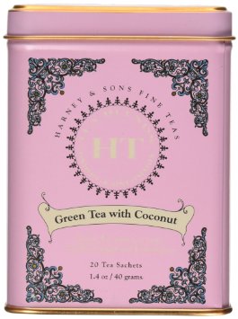 Harney and Sons Fine Teas Green Tea coconut 20 tea sachets 14 oz 40 grams