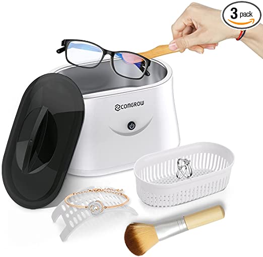 Comgrow Professional Ultrasonic Cleaner Sonic Jewelry Cleaning Machine 650ML 42kHz Portable Cleaner Machine for Jewelry Glasses Watches Dentures Makeup Tools Rings Coins with Watch Holder Wooden Clip