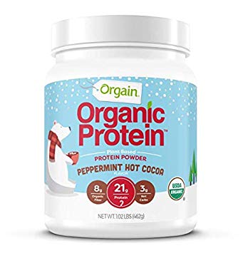 Orgain Organic Plant Based Protein Powder, Peppermint Hot Chocolate, Vegan, Gluten Free, Kosher, Non-GMO, 1.02 Pound