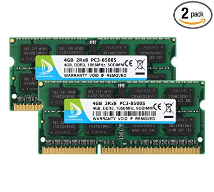 DUOMEIQI 8GB Kit (2 X 4GB) 2RX8 PC3-8500S DDR3 1066MHz SODIMM CL7 204 Pin 1.5v Non-ECC Unbuffered Notebook Memory Laptop RAM Modules Compatible with Intel AMD and Mac Computer