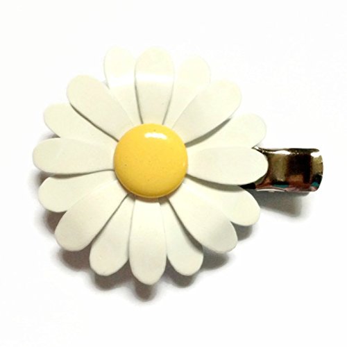 70s Style White and Yellow Enamel Daisy Hair Clip