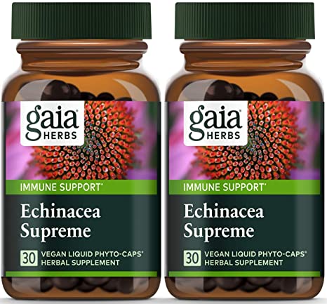 Gaia Herbs Echinacea Supreme, Vegan Liquid Capsules, 30 Count (Pack of 2) - Fast-Acting Immune Support, Immune-Boosting Organic Whole Plant Echinacea