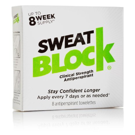 SweatBlock Antiperspirant - Clinical Strength - Reduce sweat up to 7-days per use (8 antiperspirant towelettes)per box