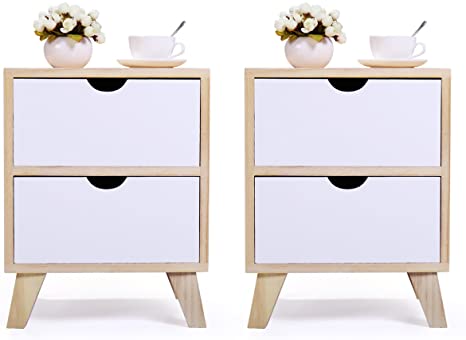 Set of 2 Night Stand 2 Layer w/Drawer Bedside End Table Organizer Bedroom