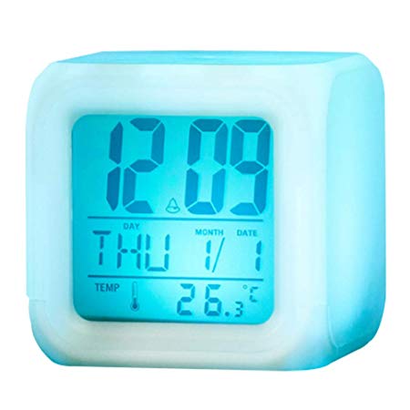 A-SZCXTOP DIY Digital Alarm Clock Led Night Light Cube Clock, Thermometer Night Glowing Cube Alarm Clock Kids Light Up Clock Color Changing, Electric Calendar Wake Up Bedside Clock Modern