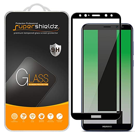 [2-Pack] Supershieldz for Huawei (Mate 10 lite) Tempered Glass Screen Protector, [Full Screen Coverage] Anti-Scratch, Bubble Free, Lifetime Replacement Warranty (Black)