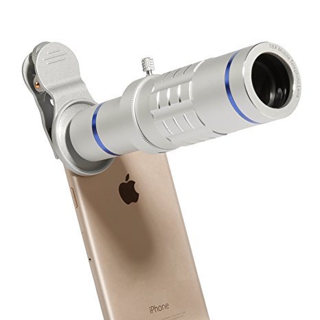 Phone Lens 18X Telephoto Lens High Definition Flexible Tripod Universal Clip for iPhone Samsung Most Smartphone (Silver)