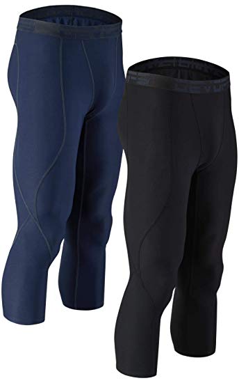 DEVOPS Men's 3/4 (2 Pack) Compression Cool Dry Tights Baselayer Running Active Leggings Pants