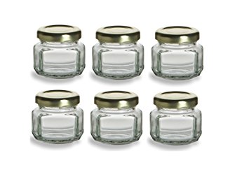 Nakpunar® 6 pcs, 1.5 oz Mini Oval Hexagon Glass Jars for Jam, Honey, Wedding Favors, Shower Favors, Baby Foods, DIY Magnetic Spice Jars
