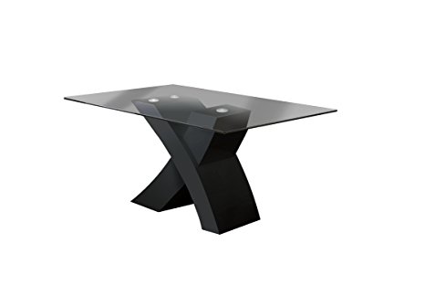 Furniture of America Rivendale Modern Dining Table with 12mm Tempered Glass Top, Black Finish