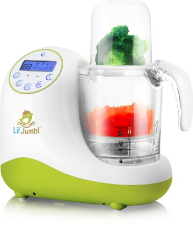 Lil' Jumbl Innovative All-In-One Baby Food Maker Mill - Grinder - Blender - Steamer - Reheat - Bottle and Pacifier Warmer and Sterilizer. Portable Feeding With Digital Controls, LCD Display, Timer & Bowl Lock System. Prepares 2 Foods At Once.