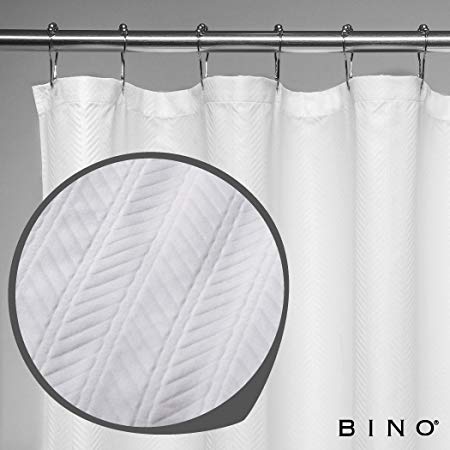 BINO 'Herringbone' Water Repellant Fabric Shower Curtain, 70" x 72" - White, Mildew Resistant